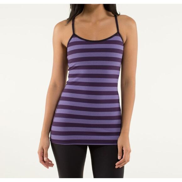 Lululemon Power Y Tank Purple Stripe Racerback Built-In Bra Yoga Top Approx Sz 6 - Picture 1 of 7